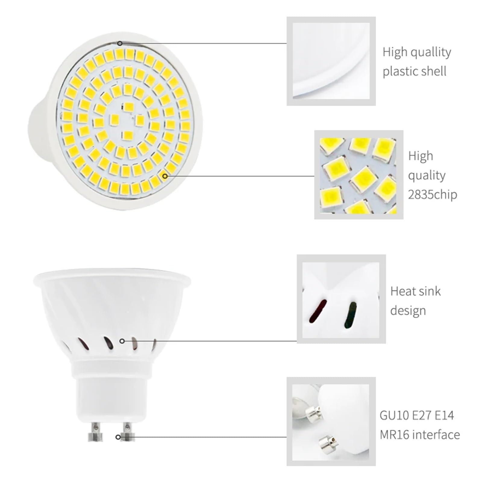 Generico zhuguiming 10 pezzi/lotto GU10 MR16 LED E27 E14 lampada faretto lampadina AC 220V 240V 48 60 80 for interni(GU10,COLD WHITE_220V 7W 60LEDS)