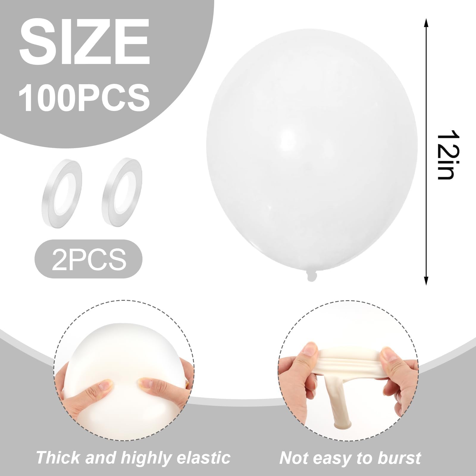 100 piezas Globos Blancos,12 Pulgadas Globos Cumpleaños Blanco,Globo de Látex para Bodas Cumpleaños Fiestas Baby Shower Graduación — view 2