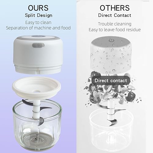 Miniatura 4 de Picadora eléctrica de ajo, procesador de alimentos pequeño portátil, recipientes de vidrio de 10.1 fl oz con divisor de alimentos, cuerpo