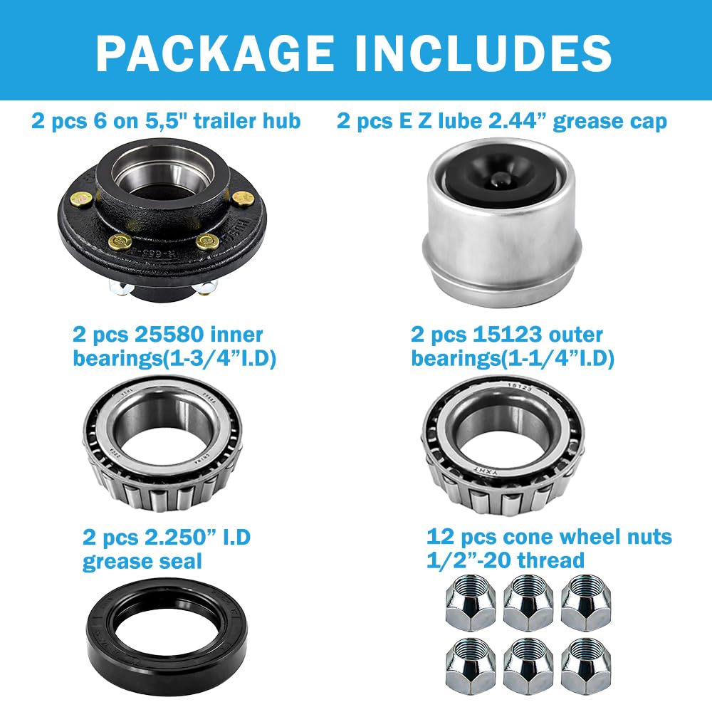RigsNParts Trailer Idler Hub Kits with 6 on 5.5