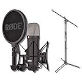 Rode NT1 Signature Series - Black Condenser Microphone with SM6 Shockmount, Tripod Base Microphone Stand and Pop Filter