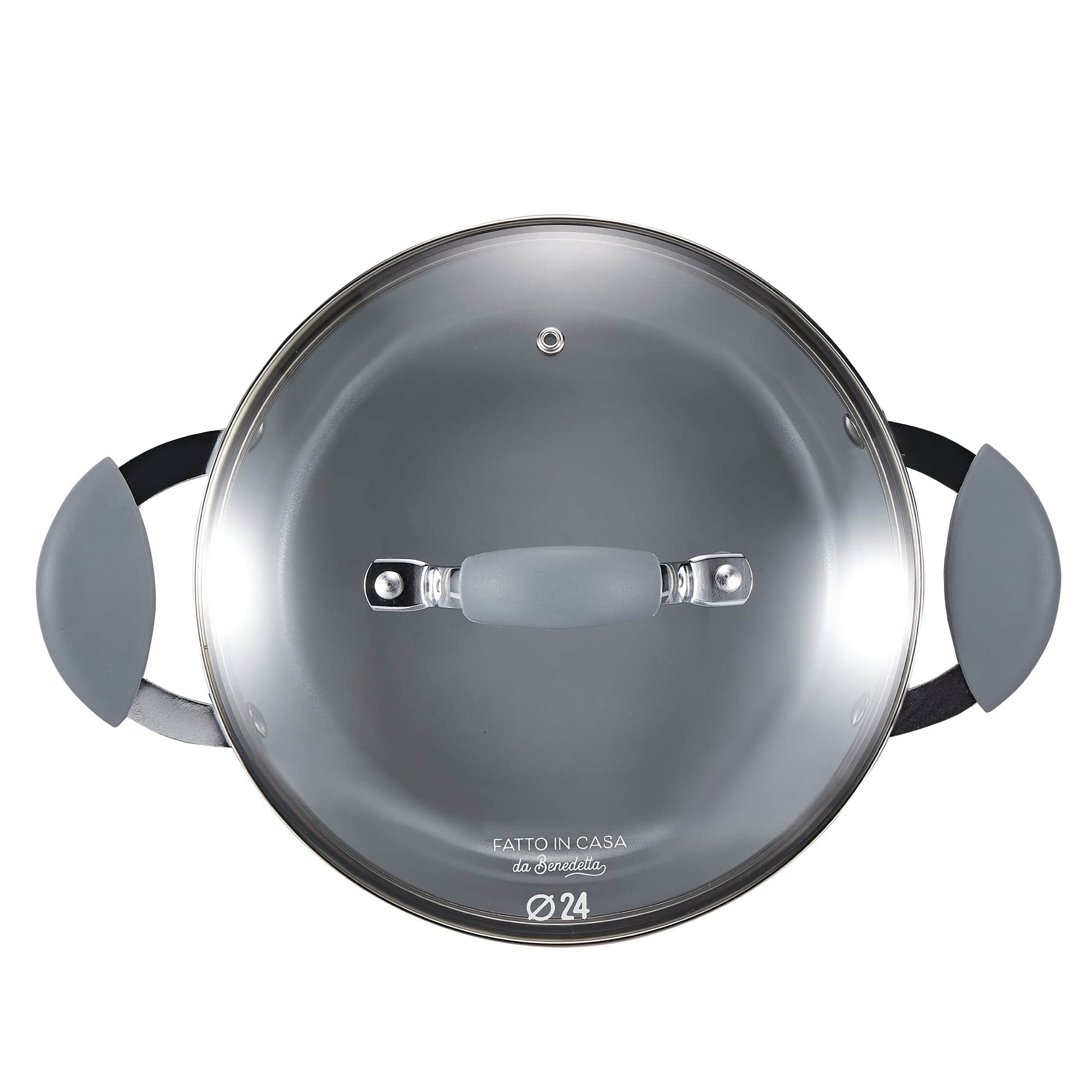 Fatto in Casa da Benedetta Casseruola Antiaderente (Ø 24 cm) in Alluminio 100% riciclabile con Coperchio in Vetro – Adatta anche per Induzione, Non contiene Metalli pesanti (Colore Grigio)