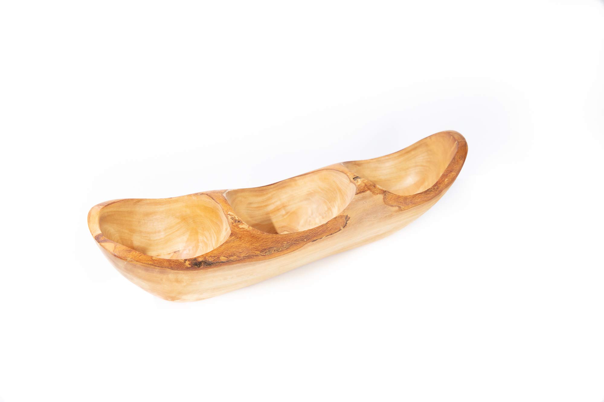 SHOP EASY Handcrafted Olive Wood Ravier Rustic Multipurpose Serving Bowl, Breakfast Snacks, Soup Serveware, Salad Storage, Dry Fruit, Dessert Bowl For Kitchen And Dining Table- 35 cm