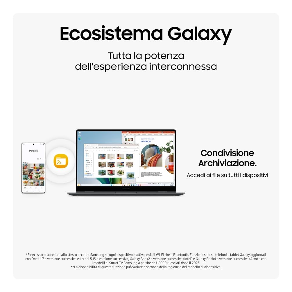 Samsung Galaxy Book5 360 15.6" Intel Core Ultra 5 Serie 2 16GB RAM 512GB SSD AMOLED Touch Screen S Pen Windows 11 Home Copilot+ PC Gray