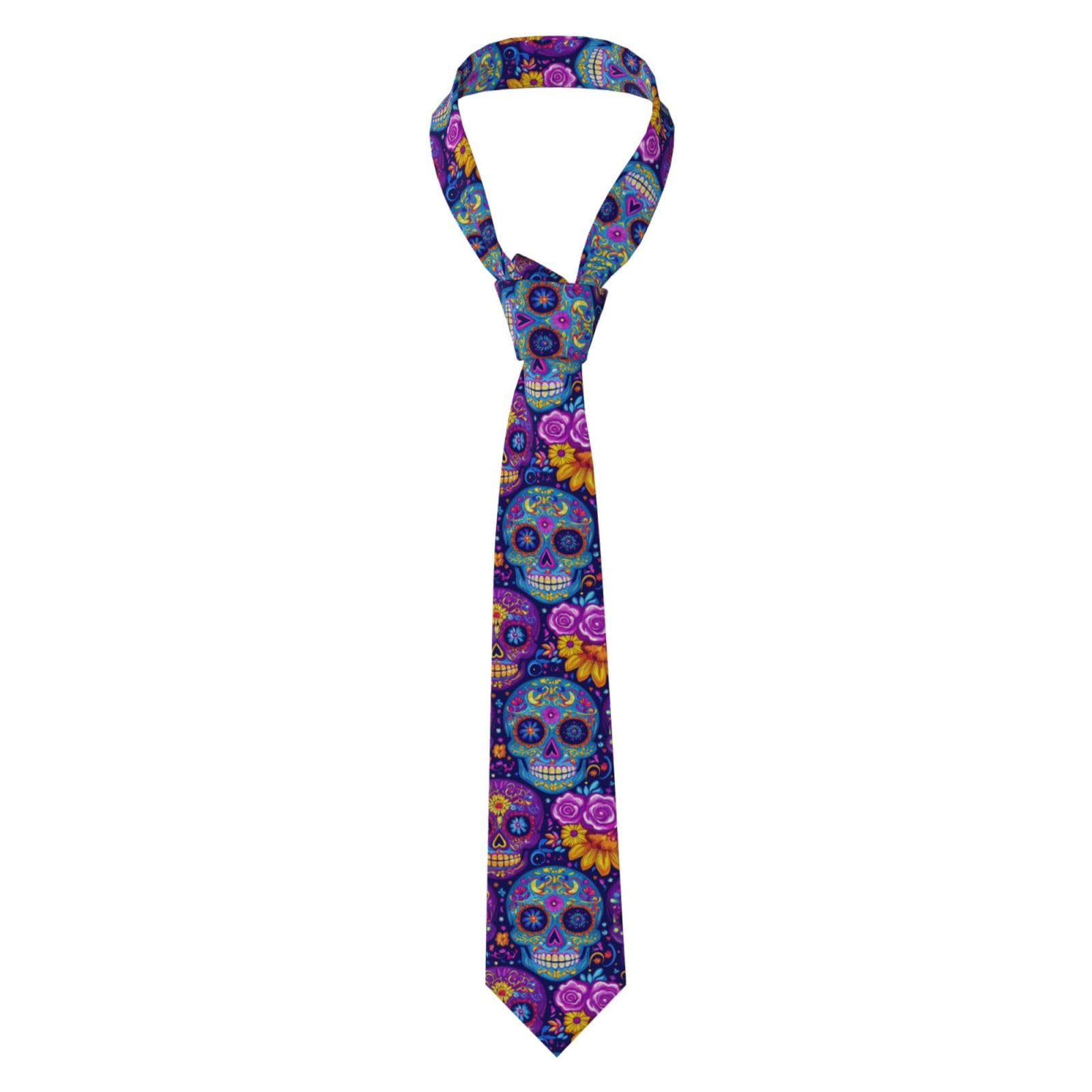 WAFICAC Sugar Skull Day Of The Dead Flowers Men'S Tie Funny Neckties Business Neckties For Wedding, Party, Activities