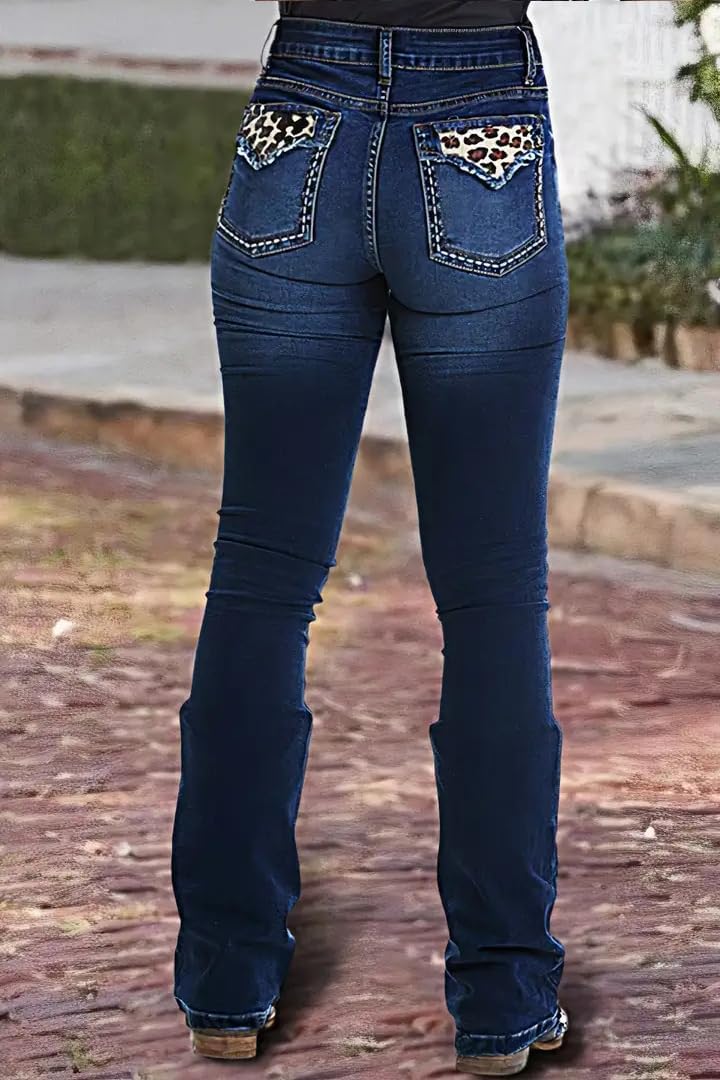 Huang's Women's Trendy Boot Cut Stretch Flare Jeans Skinny Denim Trousers - Image 2