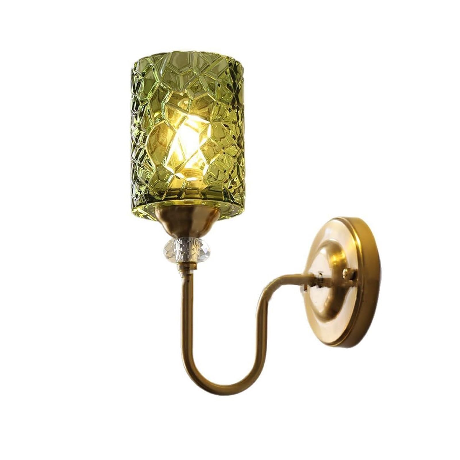 HUAYUSEDF Modern Green Cylindrical Glass Brass E27 Vintage Wall Sconce for Bedroom Kitchen Island Corridor Living Room Decor