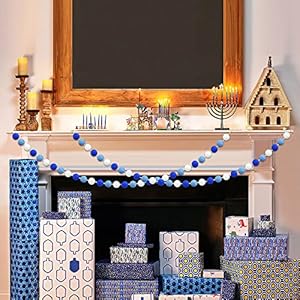 60 Balls Hanukkah Felt Ball Garlands Hanukkah Decorations Chanukah Blue Dark Blue White Pom Pom Garlands for Home Tree Menorah Chanukah Party Indoor Outdoor Home Office Hanging Decor 25mm