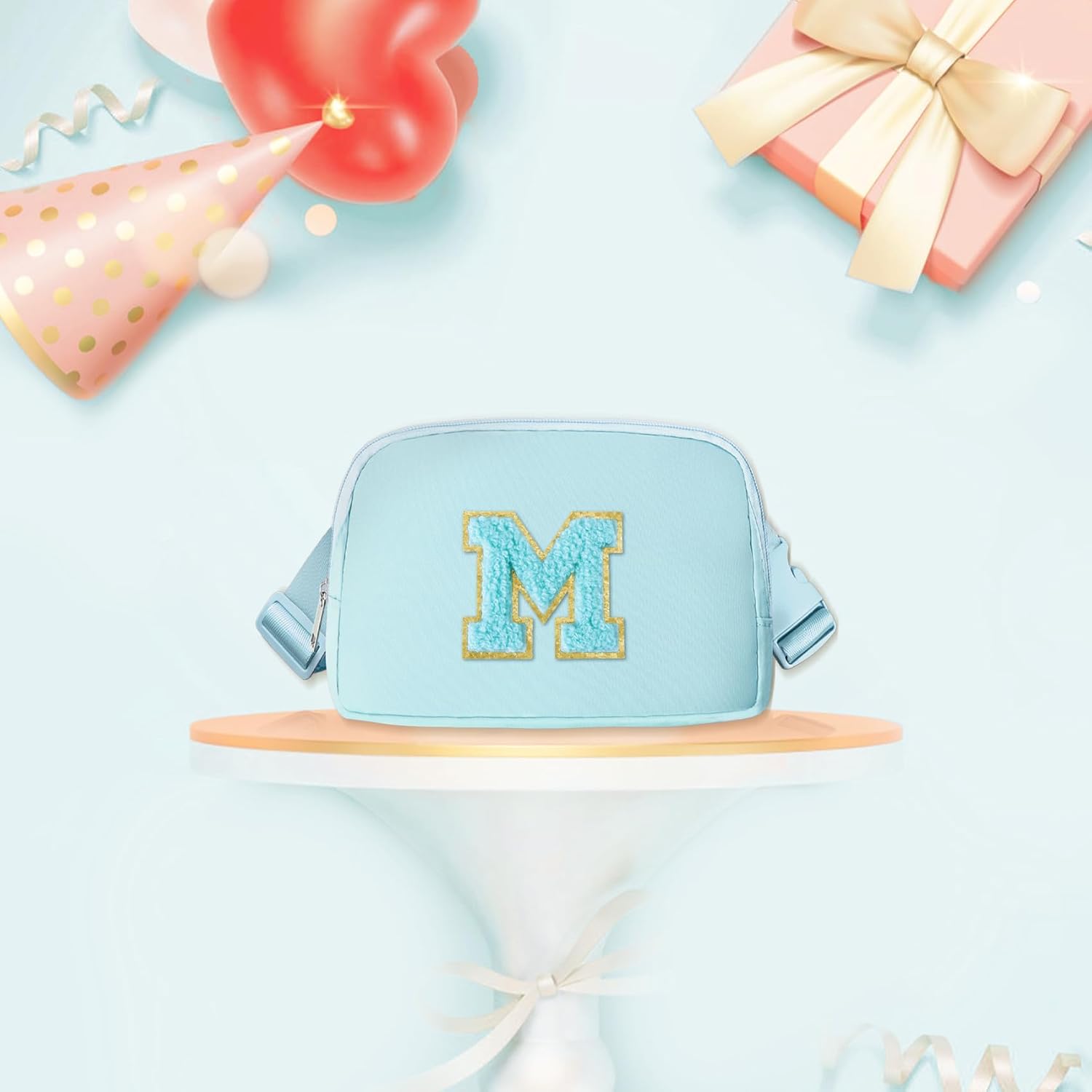 Chenille Letter Crossbody Bags for Women Trendy, Waterproof Fanny Packs for Women Cross Body, Initial Letter Belt Bag with Multiple Inner Pockets and Adjustable Strap(Blue V) - Image 2