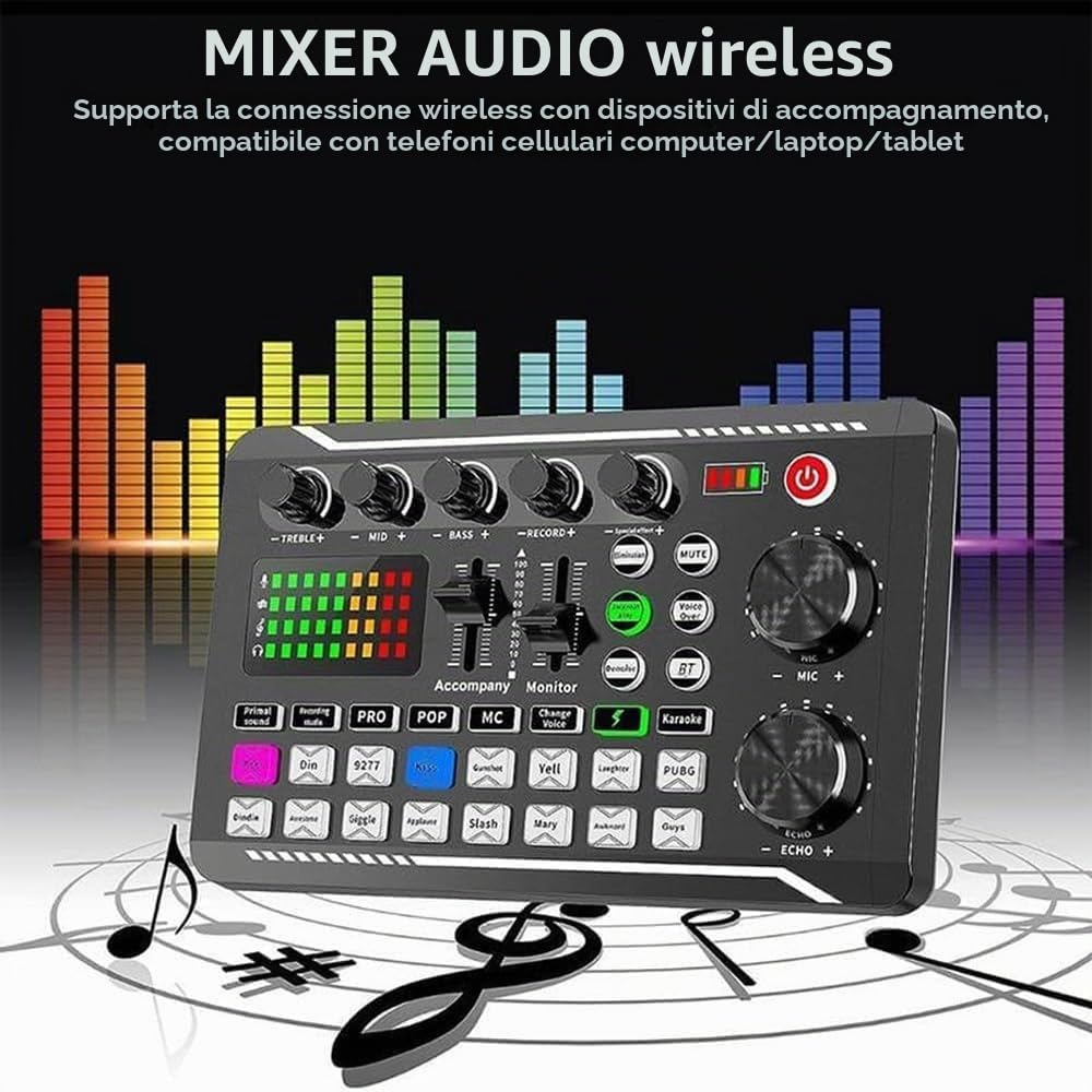 Generico Scheda audio live con effetti mixer DJ e cambio voce, mixer audio F998, scheda audio per live streaming/giochi, mixer musicale DJ (A)
