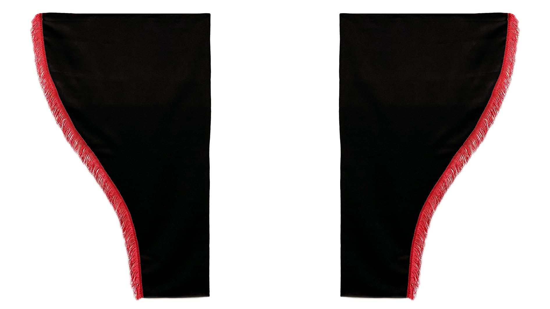 Cortinas para camiones - Juego de 3 piezas en negro con fleco rojo