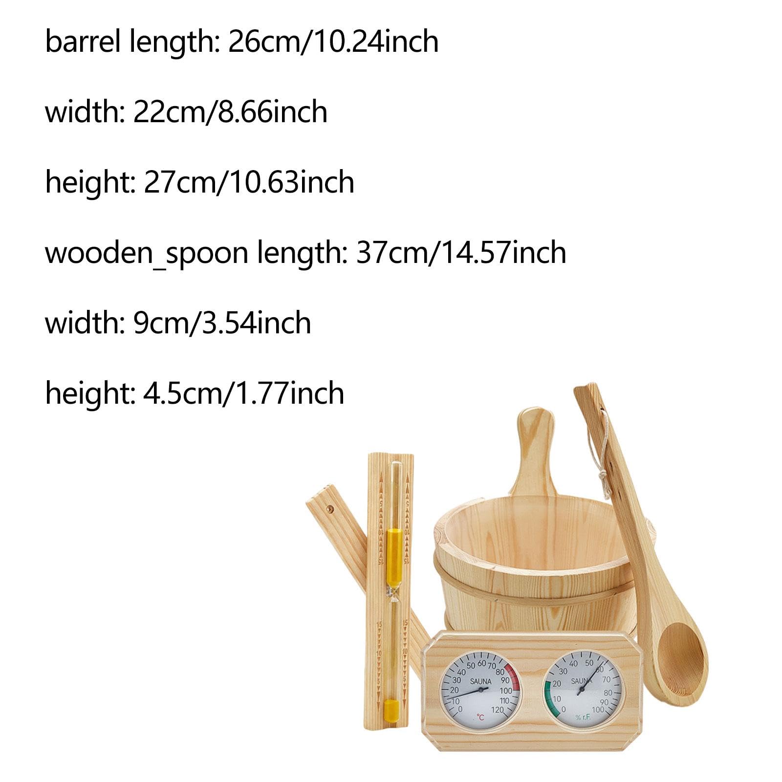 MagiDeal Kit Accessoires Sauna, Seau 4 L avec Poignée, Thermomètre Hygromètre, Louche, Sablier, Bois de Pin