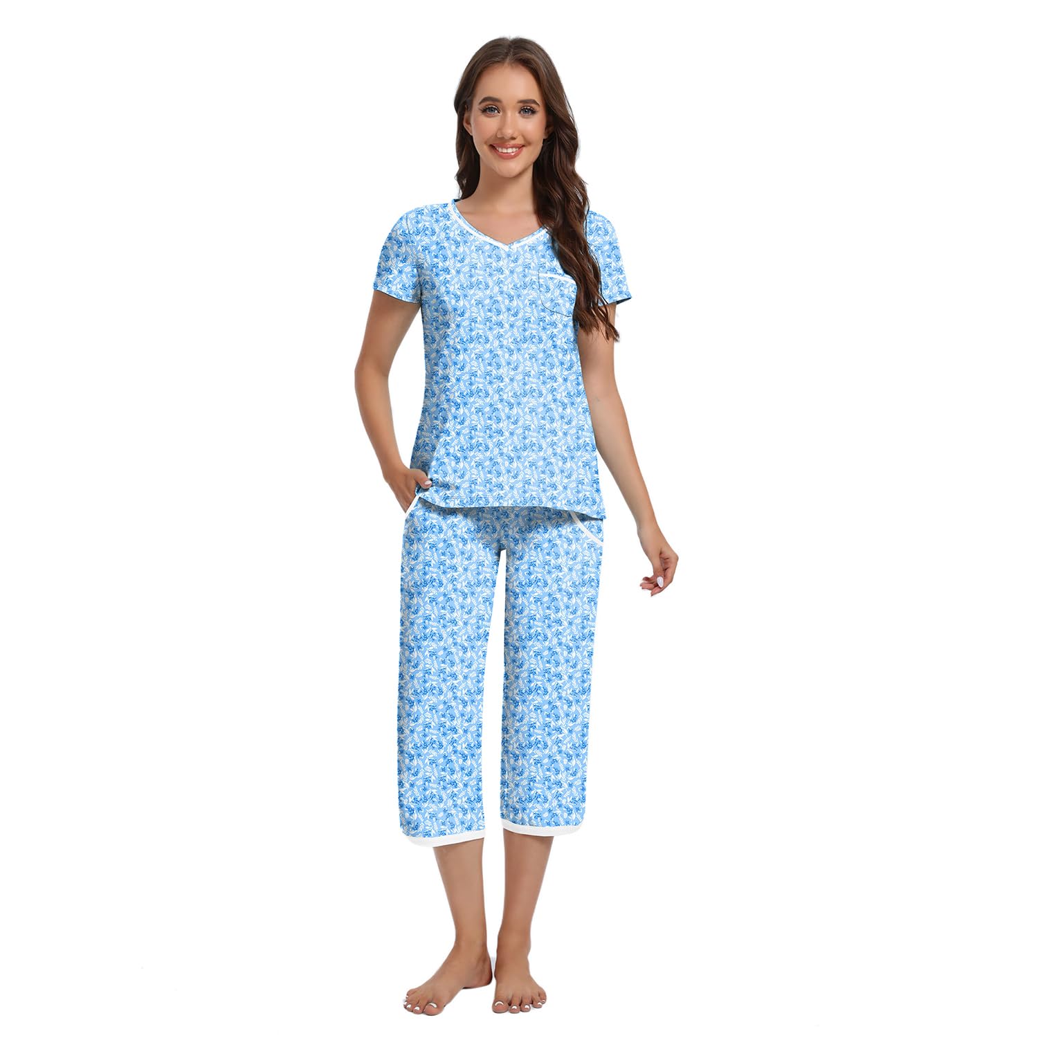 IZZY TOBY Womens Sleepwear Tops With Capri Pants Pajama Sets