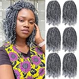 6 Packs Spring Twist Braiding Hair Spring Twists Bomb Twist Hair Synthetic Fiber Fluffy Twist Crochet Braids Low Temperature Fiber Crochet Hair for Black Women Braiding Hair(8inch,T1B/Gray)
