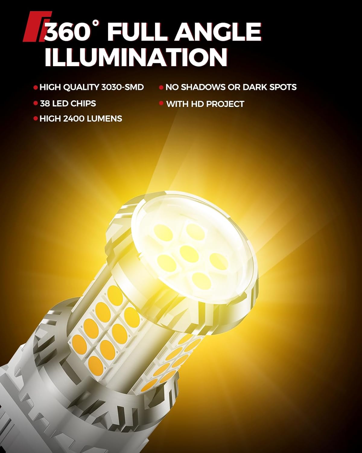 Torchbeam LED Turn Signal Bulbs, Upgraded 3157 LED Bulb Amber Yellow with External Resistor, 600% Brighter 3156 3056 3057 4157 3457 4157 with HD Projector for Blinker Side Marker Parking Lights,2PCs