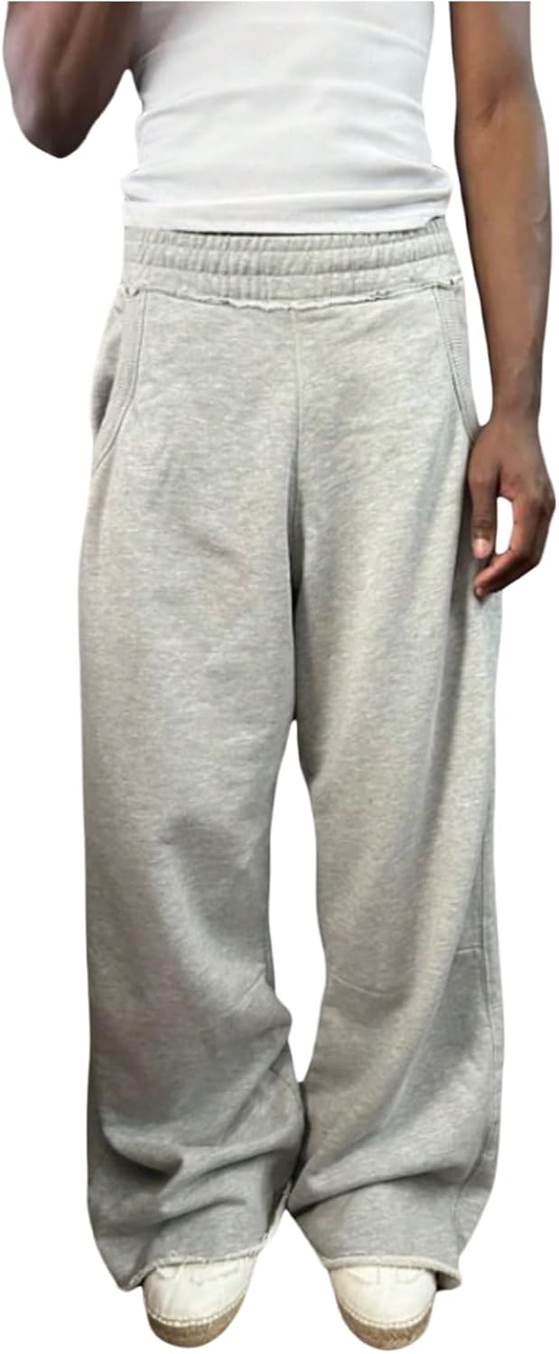 Men's Baggy Sweatpants Ripped Elastic Waist Wide Leg Lounge Sweat Pants Joggers Track Pants