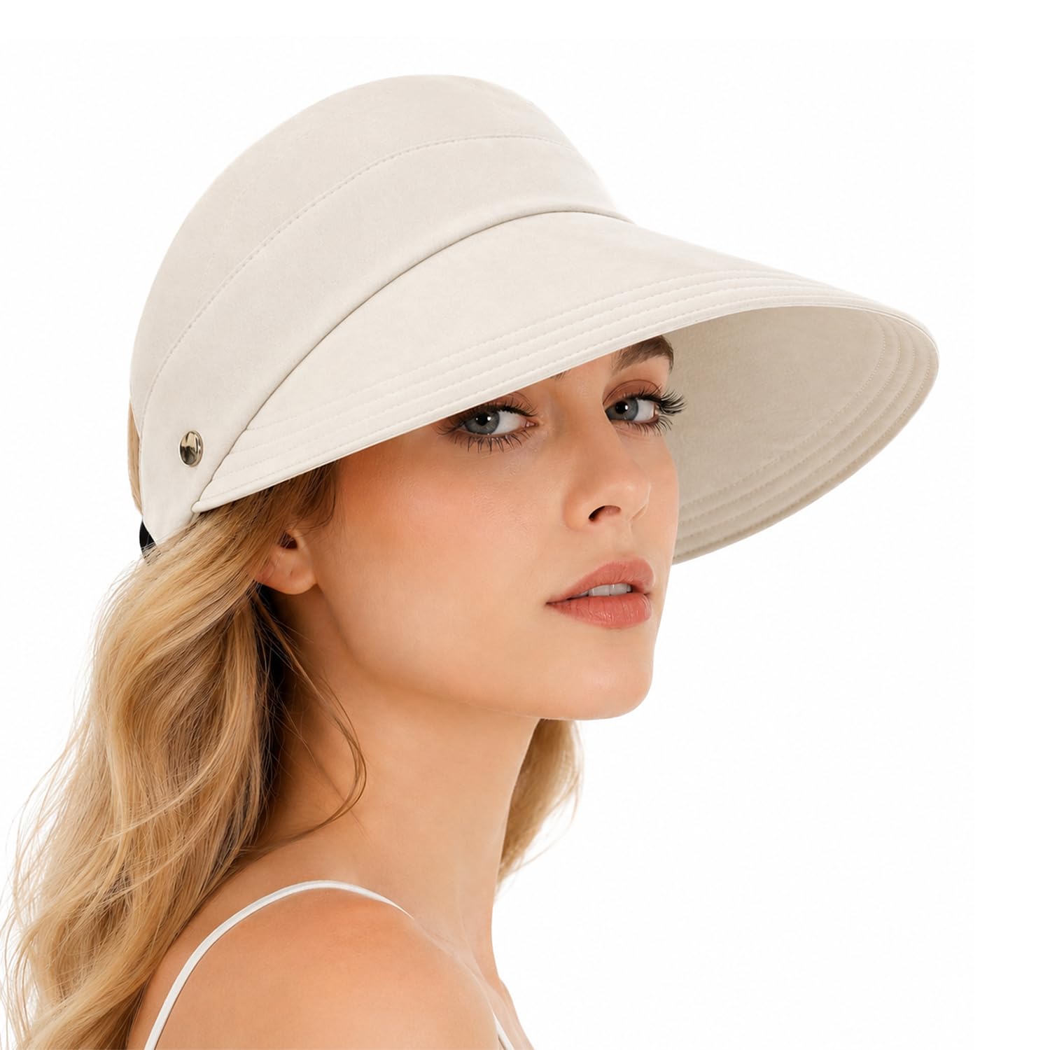 Women Summer Caps for Women Wide Brim Sun Visor Hat – 8cm Brim Empty Top Ponytail Cap, Quick-Dry Breathable Lightweight UV Protection, Packable Beach & Hiking Golf Hat for Daily Travel-image-23