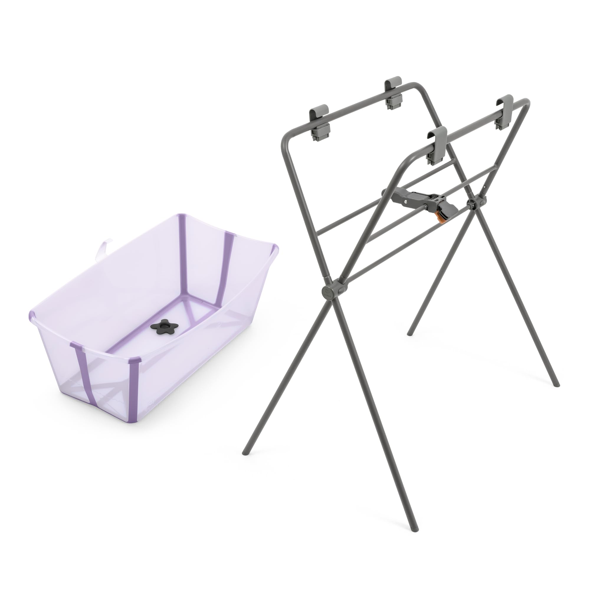 Stokke Flexi Bath (Lavender) + Flexi Bath Stand - Babybadewanne für Babys bis 10 kg - Faltbar, langlebig und einfach zu verstauen - Bequem zu Hause oder auf Reisen zu verwenden