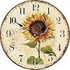 VIKMARI Art Decorative Arabic Numeral Wooden Wall Clock Battery Operated Quartz Silent Round Clocks 14 Inch Sunflower Hanging Clock for BedroomDining RoomOffice and Living Room