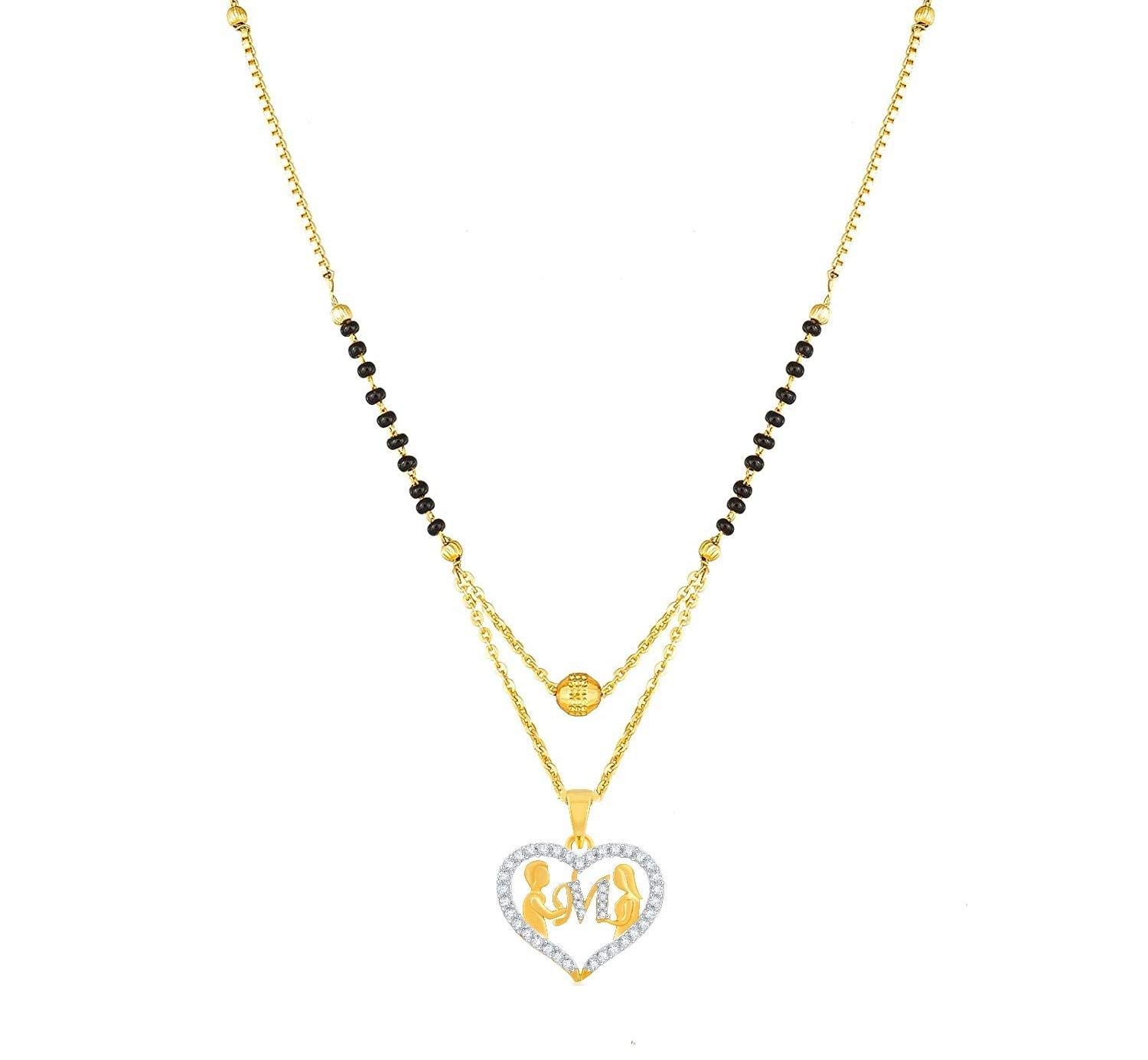 kanak jewels Couple Mangalsutra letter M Gold plated Valentine Latest American Diamond for Women Girls Girlfriend Couples Lovers Design pendant alphabet Cubic Zirconia Brass Chain Mangalsutra-picture-11