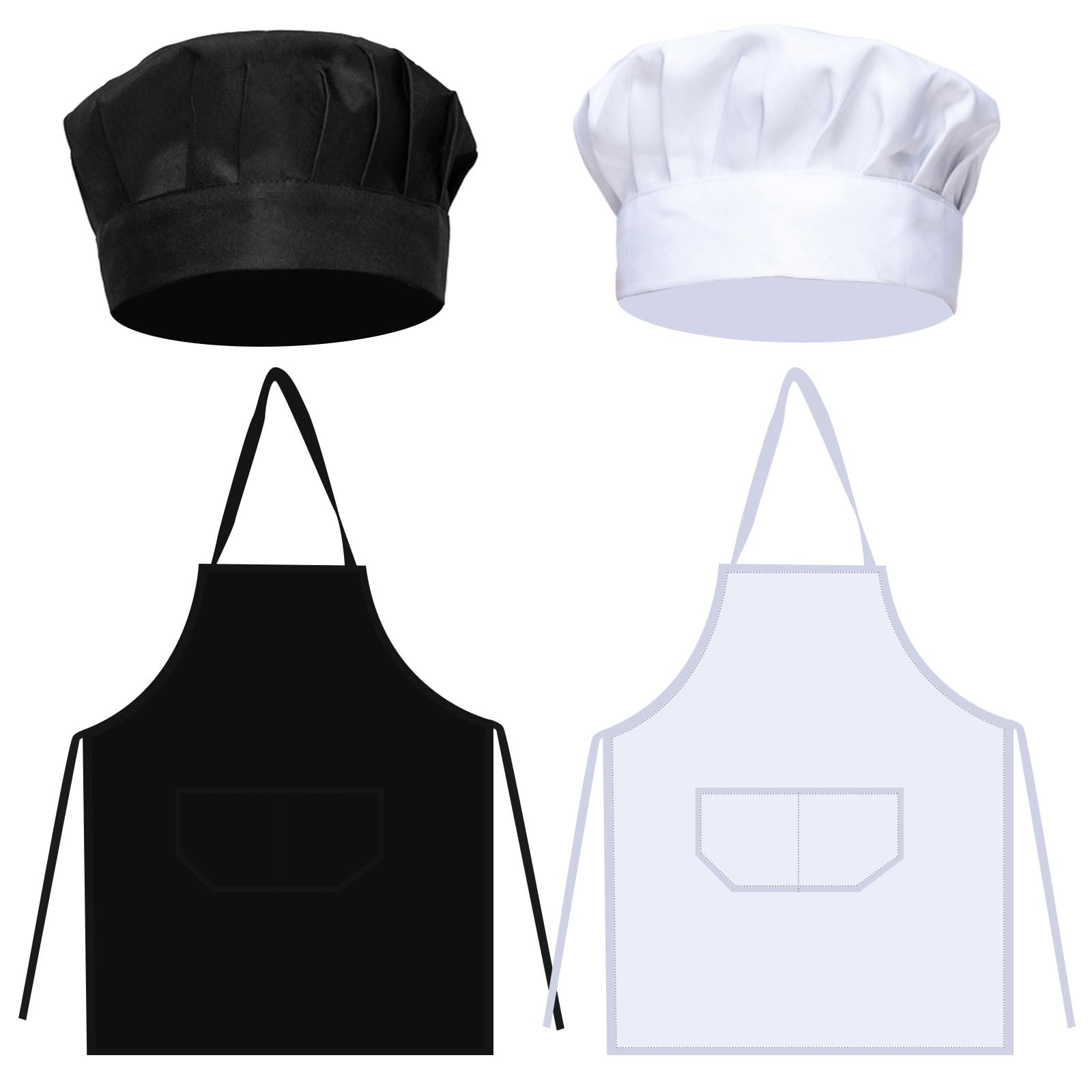 4 Piezas Delantal y Gorro De Cocinero, Ajustable con Bolsillos, Elástico Gorro, Delantal Chef De Cocina, para Hornear Cocinar Pintura Artesanía