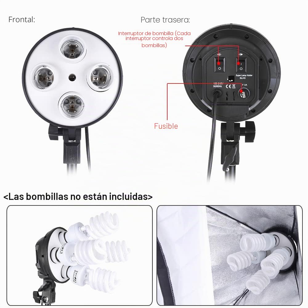 Andoer Juego de iluminación softbox 2 x 50 x 70 cm, 2 x 4 en 1, 2 trípodes de luz de 2 m, bolsa de transporte para estudio, fotografía de producto y moda, YouTube