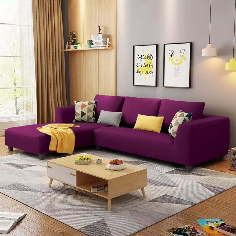 Image of Galib LHS 4 Seater L Shape Sofa Set for Living Room (Purple) Premium Fabric
