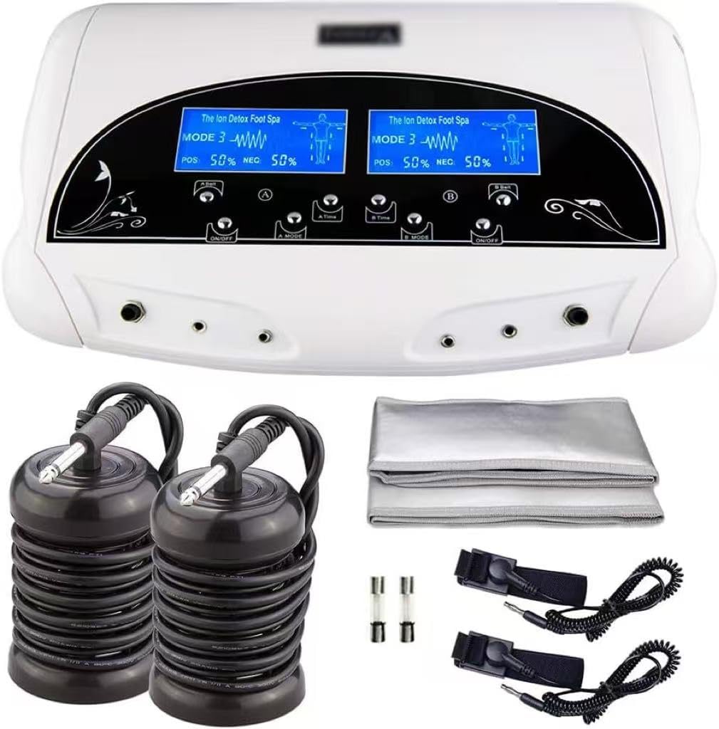 Ionic Foot Detox Machine dla 2 użytkowników | podwójny wyświetlacz LCD system spa do kąpieli stóp z 2 pasami biodrowymi 2 paski na nadgarstek 2 tablice | domowy sprzęt do detoksykacji