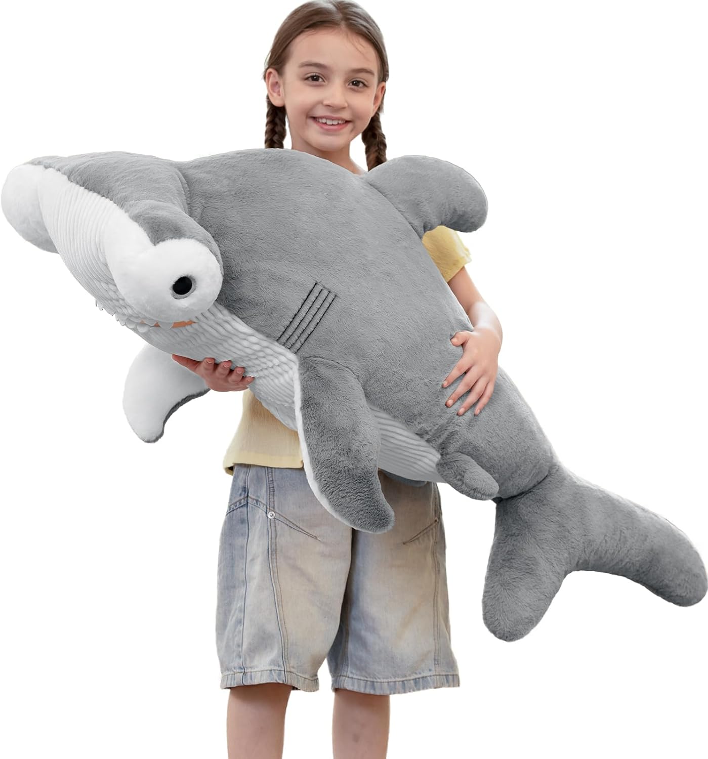 Tezituor 43.3 inch Giant Hammerhead Shark Stuffed Animal, 4ft Large Stuffed Hammerhead Shark Plush Ocean Toys, Realistic Gray Shark Plush Pillow for Girls Boys