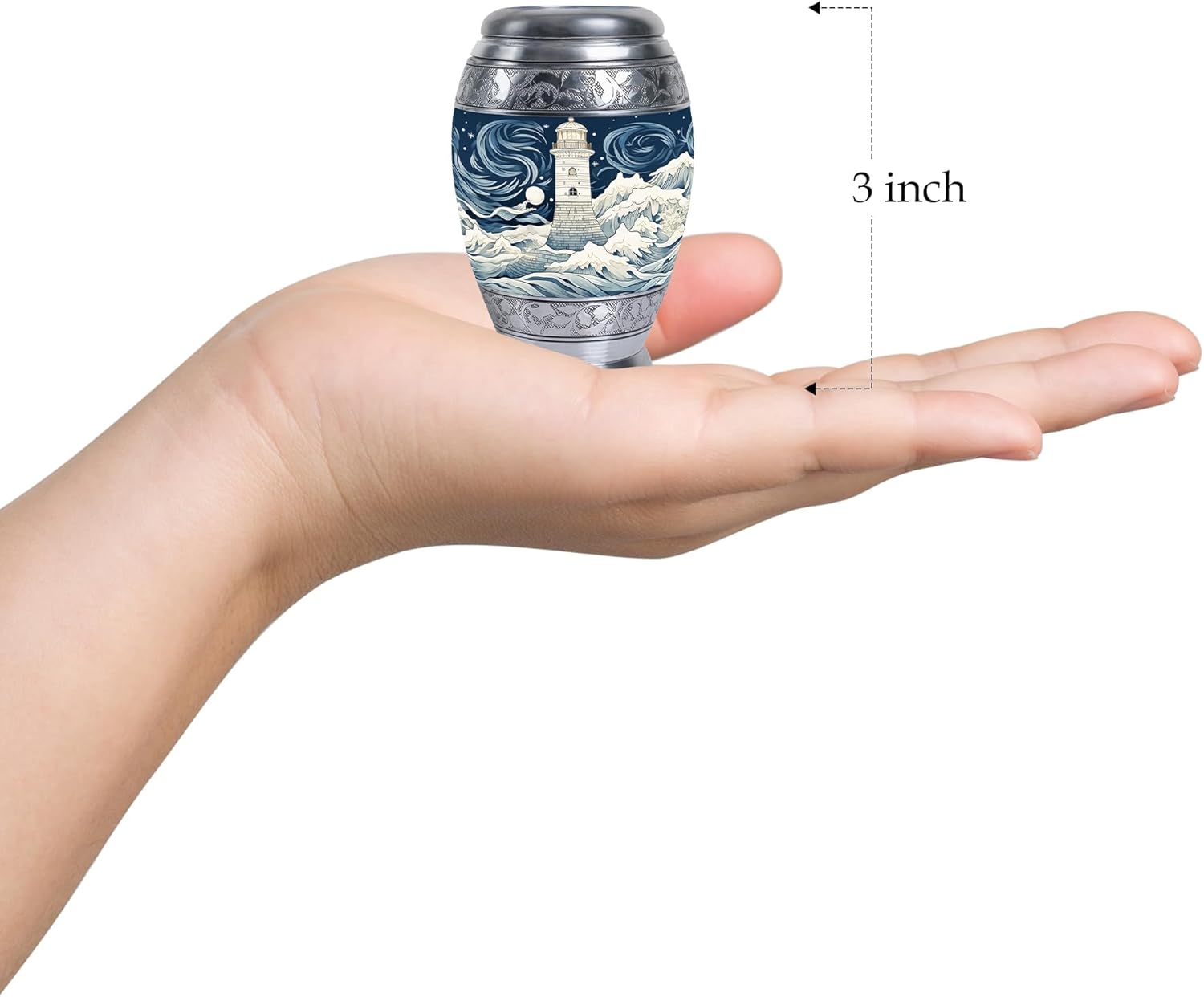 Unique Painting Lighthouse Beach with Waves Urn - Cremation Urns for Ashes for Men & Women 3inch, 4pcs - Adult Urns for Human Ashes - Adult Urns for Human Ashes - Human Cremation Urns