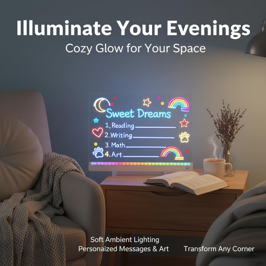 2026 New LED Drawing Board for Kids,Creative Rewritable Acrylic LED Message Board,13.8"X10" Light up Drawing Board with 7 Colored Brushes and a Full Set of Tools,Supports 7 Colors and 4 Modes