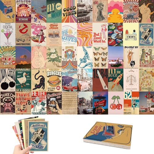 iuiiaii 50 Pcs Postcards Pack Set, Art Postcards Retro Wall Art Wall Decor Wall Art Decoration Postcard Aesthetic Room Decor Vintage Decor Posters for Bedroom Living Room Corridor Wall Prints