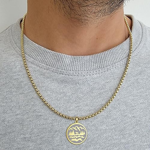 Collier pour hommes montagne médaillon rond ciselé aux finitions bijoux - 3