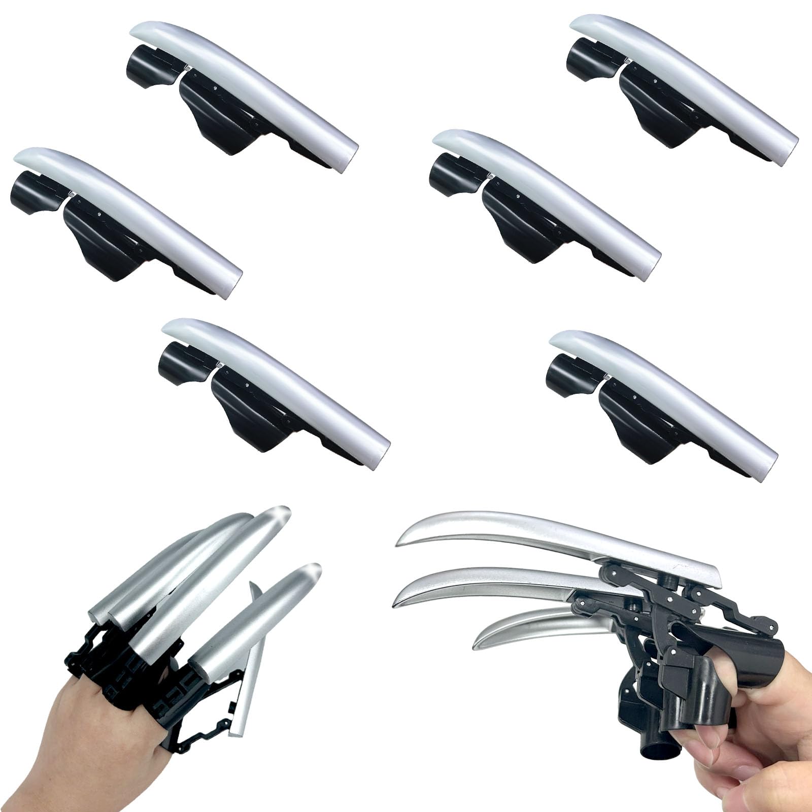 OptiPlay Wolve Claws,6PCS Retractable Plastic Cosplay Wolf Claw, Durable Realistic Cosplay Costume Props, Christmas Decorations And Gifts, for Halloween Party Decoration(Silver)