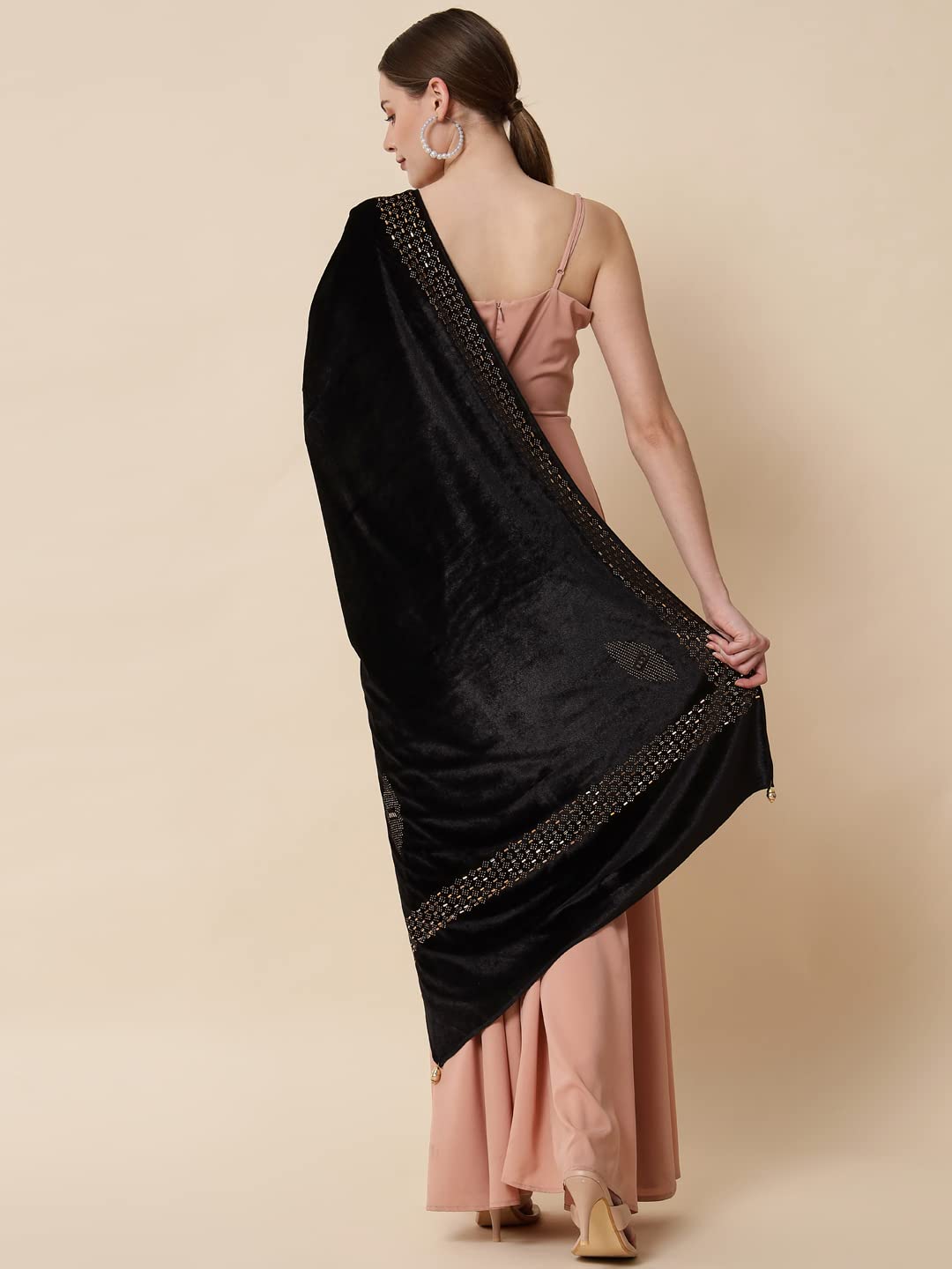 Pashtush Estola para mujer, terciopelo suave con trabajo de cristal adornado