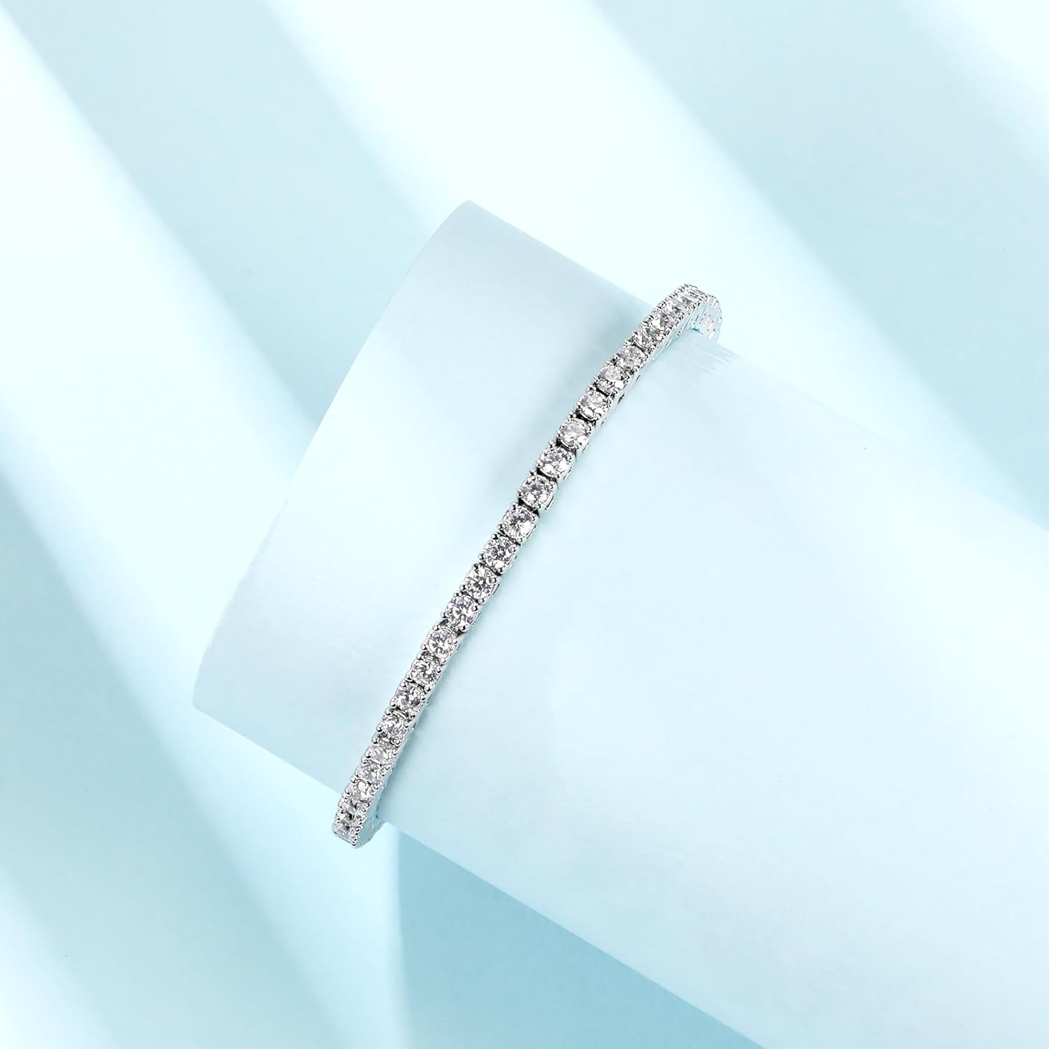 Tennis Bracelet for Women|2MM Simulate Diamond Bracelets|4-Prong-Setting CZ|18k White/Yellow Gold Plated - Image 3