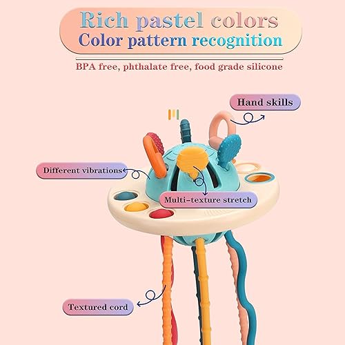 Miniatura 5 de DDUBSUT Montessori - Juguetes para bebés de 6 a 12 meses juguetes interactivos de silicona OVNI para tirar de la dentición para ejercitar la