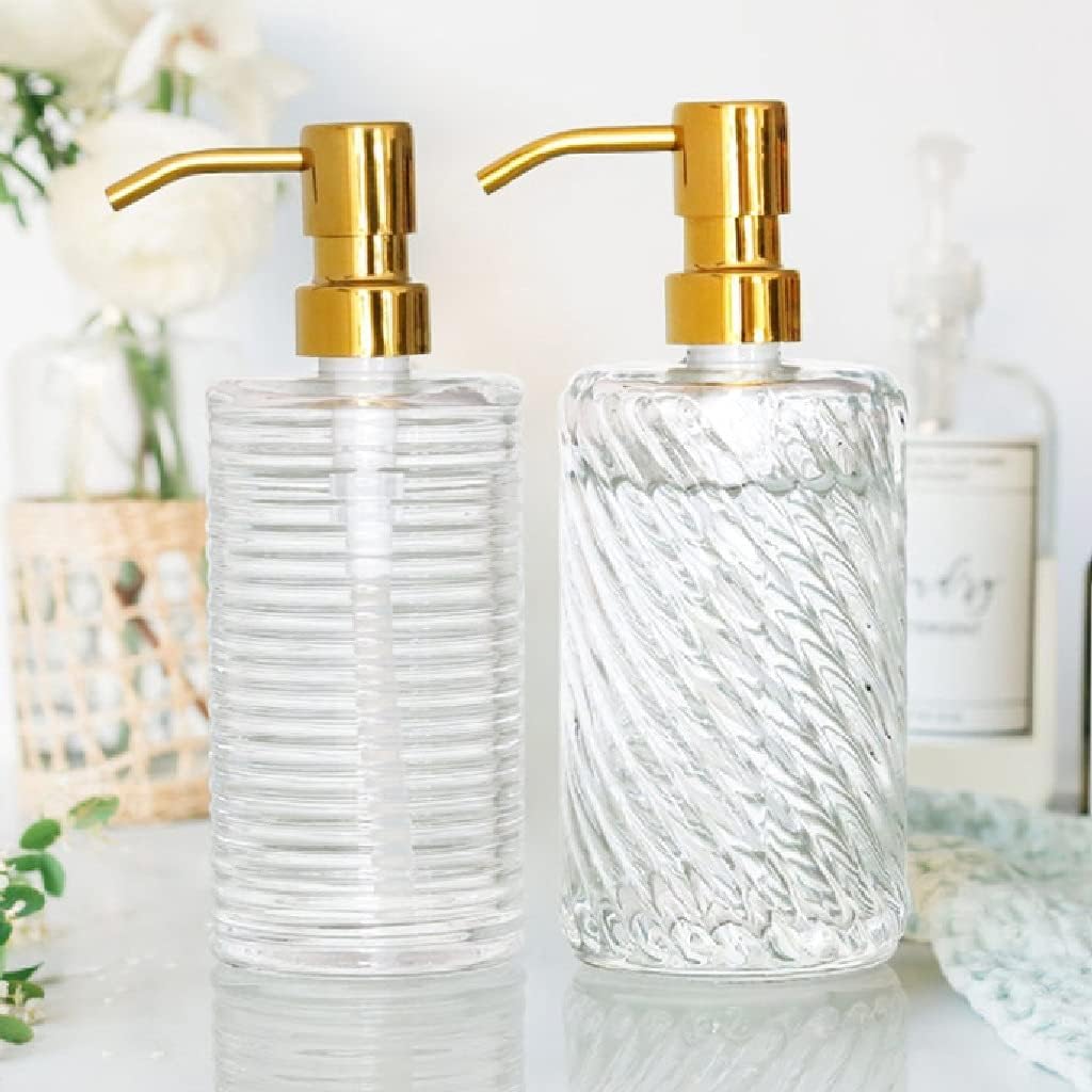 Distributori di sapone da banco Distributore di sapone in vetro trasparente con pompa in acciaio inossidabile spazzolato Distributori di lozione ricaricabili Per bagno e cucina - Distributori di sapo