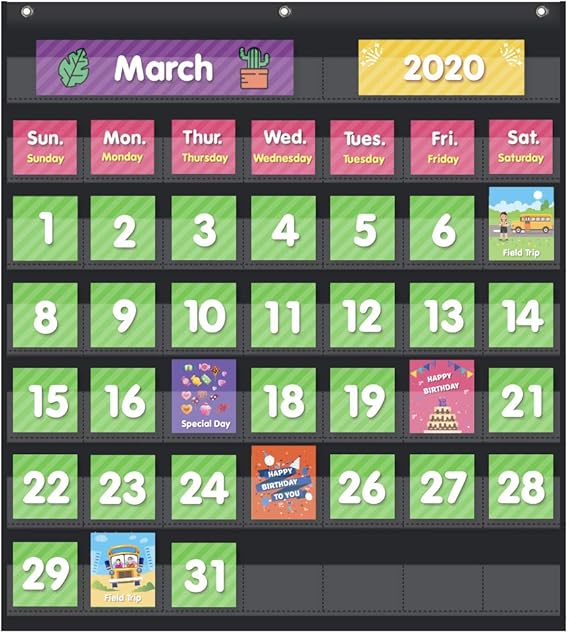 Amazon.com: EAMAY Classroom Monthly Calendar Pocket Chart with 71 Cards