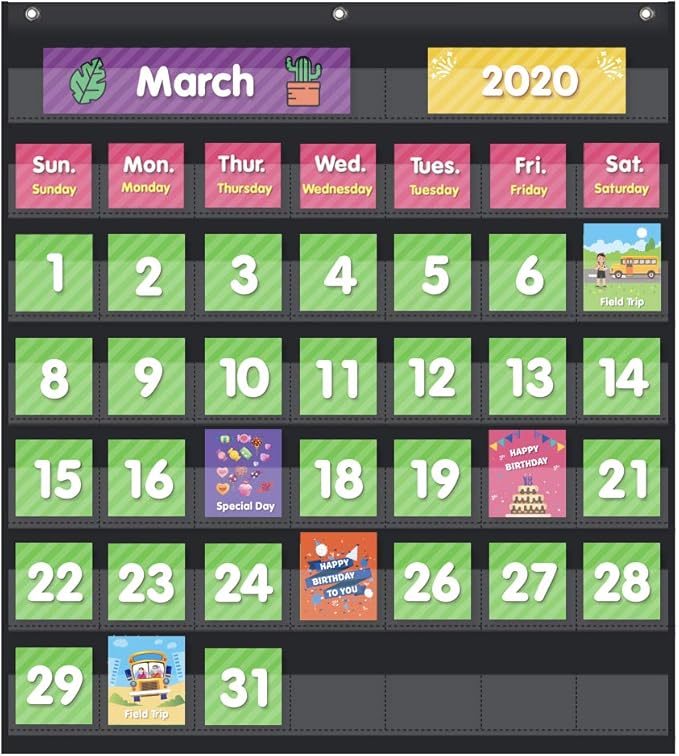 EAMAY Classroom Monthly Calendar Pocket Chart with 71 Cards