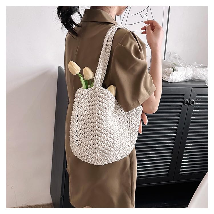 Summer Beach HandBag for women Handmade Crocheted Cotton Rope Vacation LargeWoven Shoulder Bag2