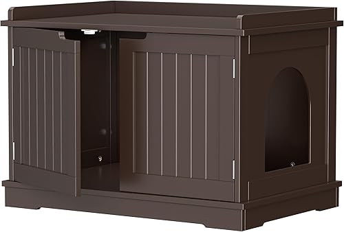 Miniatura 7 de ZENY Caja de arena para gatos, mueble oculto, armario de madera para gatos con divisor, moderno banco de almacenamiento para baño, se adapta a la