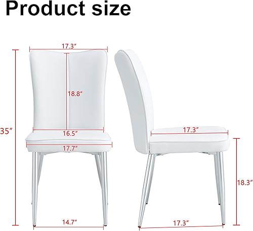 Miniatura 2 de Juego de 4 sillas blancas, sillas de cocina blancas con tapizado de cuero y patas de metal, sillas de comedor de cuero blanco para comedor, sala de