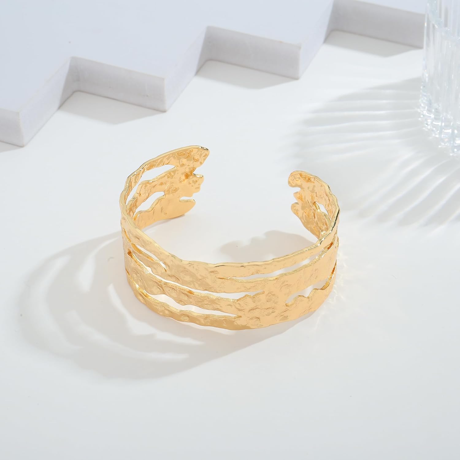 Chunky Gold Cuff Bracelet for Women Bold Hammered Cuff Bracelet Gold Statement Bangle Bracelets Adjustable Irregular Bracelets - Image 7