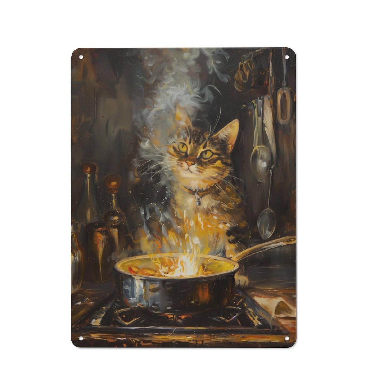 Junmoney Cat In Kitchen Painting Nostalgic Decorative Tin Plaque 40X30cm Featuring Classic Pub Decor For Cafe, Pub, Workshop Or Home Bar