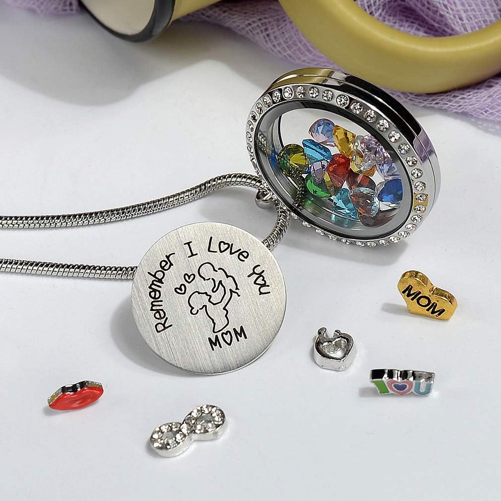 30mm Stainless Steel Living Memory Floating Locket Necklace Pendant with Charms and 24 Birthstones, Best Gifts for Women - Image 2