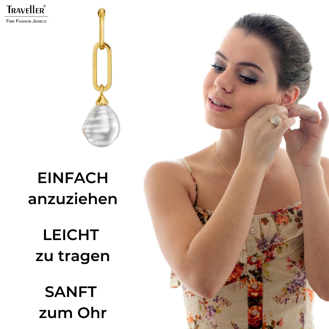 Traveller Ohrclip - Hänger - Barock-Perle Weiss - 22kt vergoldet - 114278