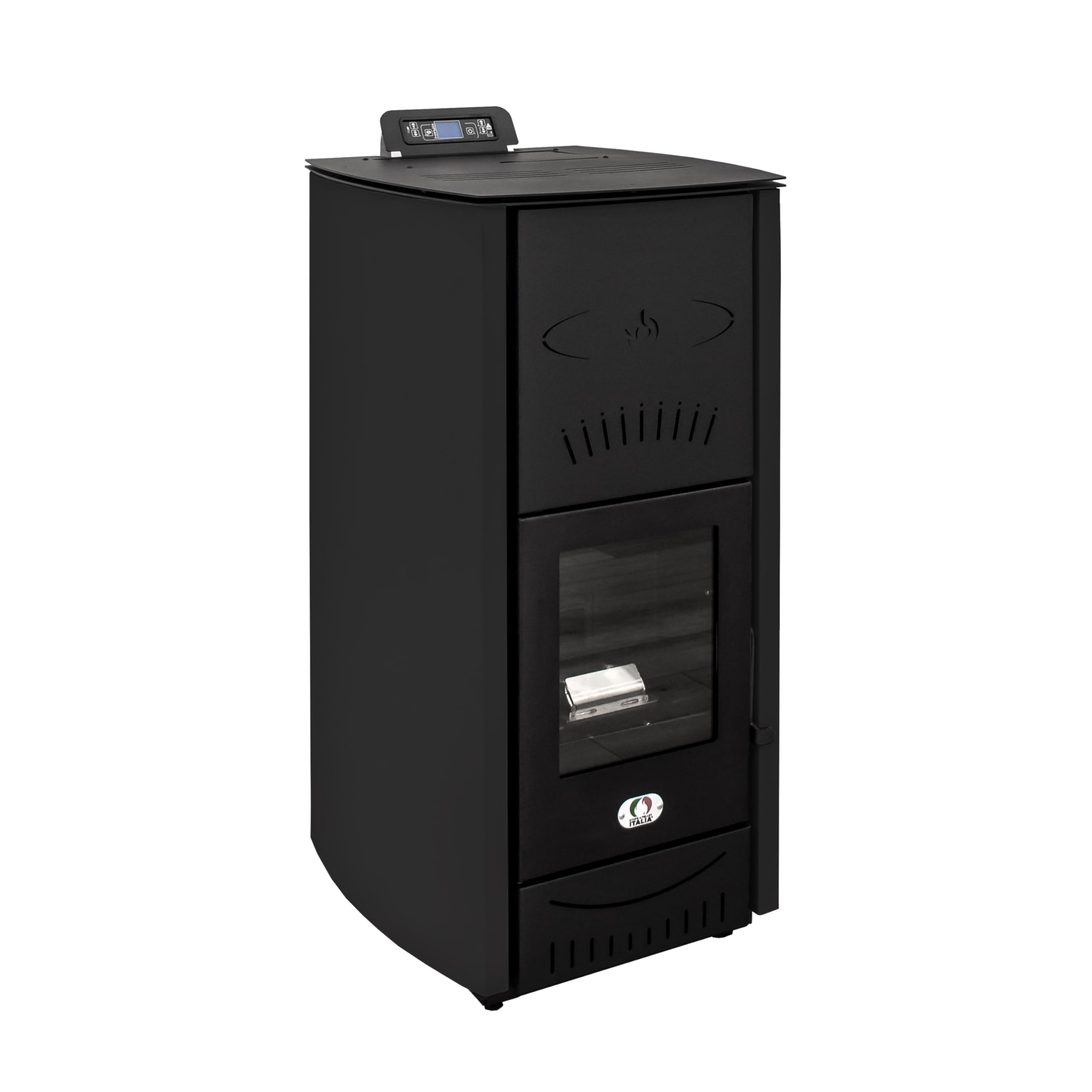 STUFE A PELLET ITALIA Asia 22 Kw – Estufa de pellets Hydro Eficacia 89% Calentadora 140 m² Autonomía 22 H programable 5 velocidades y potencias, garantía de 24 meses, color negro