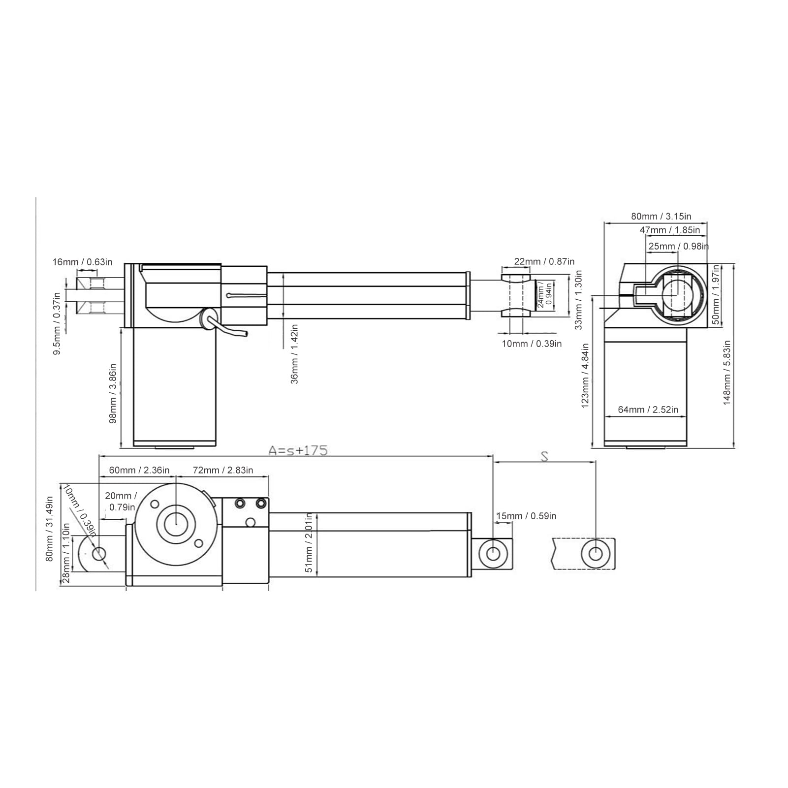 Sorandy Wytrzymały Siłownik Liniowy 6000N Skok 100mm