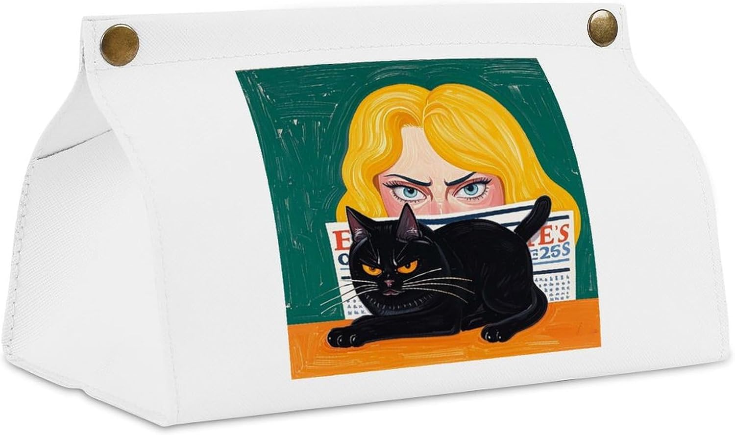 Decorative PU Tissue Paper Holder Scary Woman Printed Tissue Box Cover Napkin Tissues Organizer Home Decor for Bathroom Night Stands Desk Car Dining Table